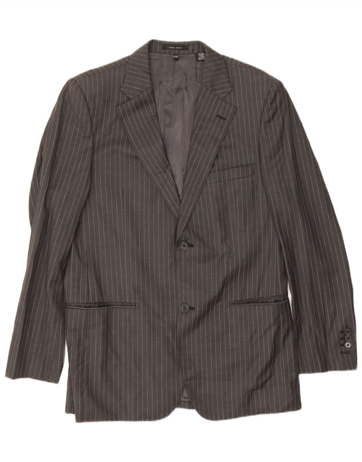 Zara Veste blazer à 2 boutons pour homme EU 48 en laine à fines rayures gris moyen