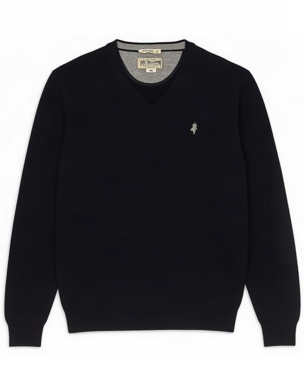 Marlboro Classics Mens V-Neck Jumper Sweater Large Navy Blue Wool