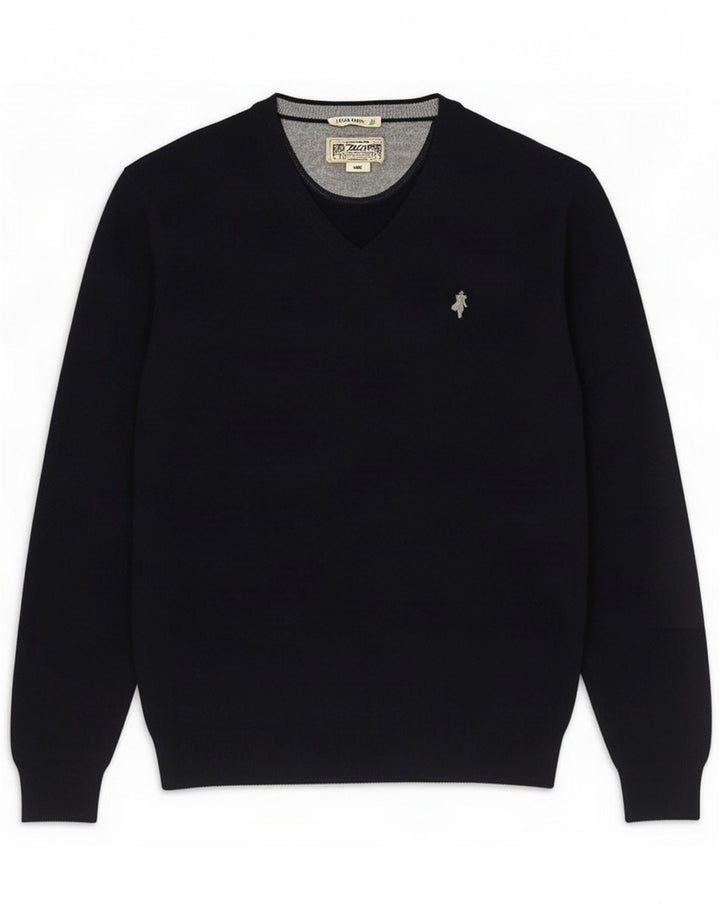 Marlboro Classics Pull col V pour homme en laine bleu marine Taille L