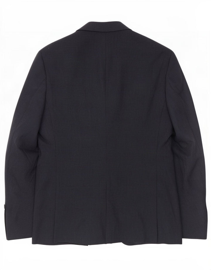 Zara Veste Blazer 2 Boutons Homme EU 48 Bleu Marine Moyen Pied-de-Poule