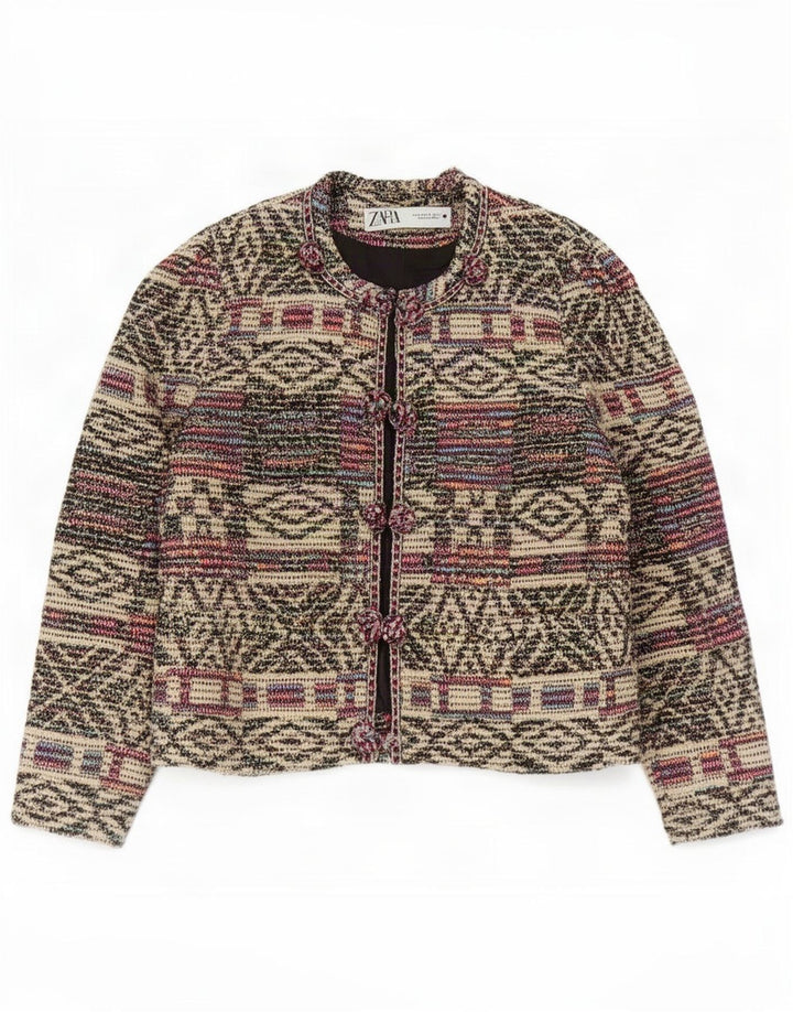 Zara Veste blazer surdimensionnée pour femme UK 10 Petit motif géométrique multicolore