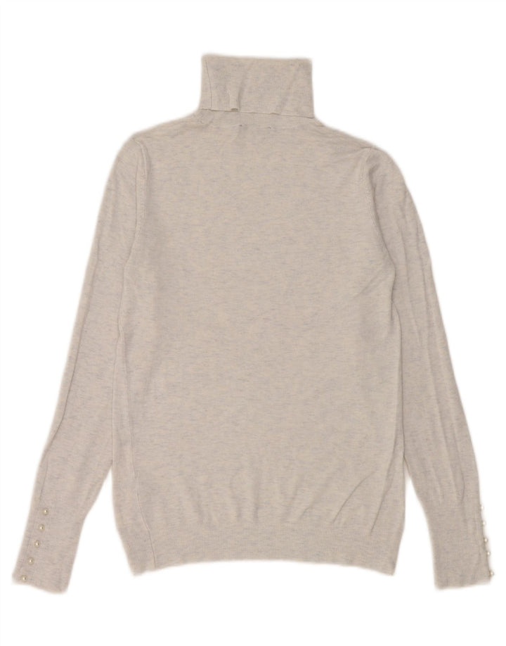 Zara Pull col roulé pour femme UK 12 Viscose mouchetée blanc moyen
