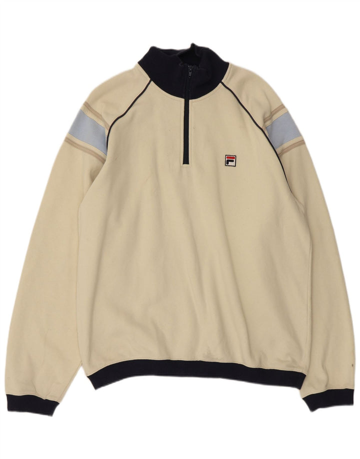FILA Sweat-shirt à col zippé pour homme en coton color block blanc cassé