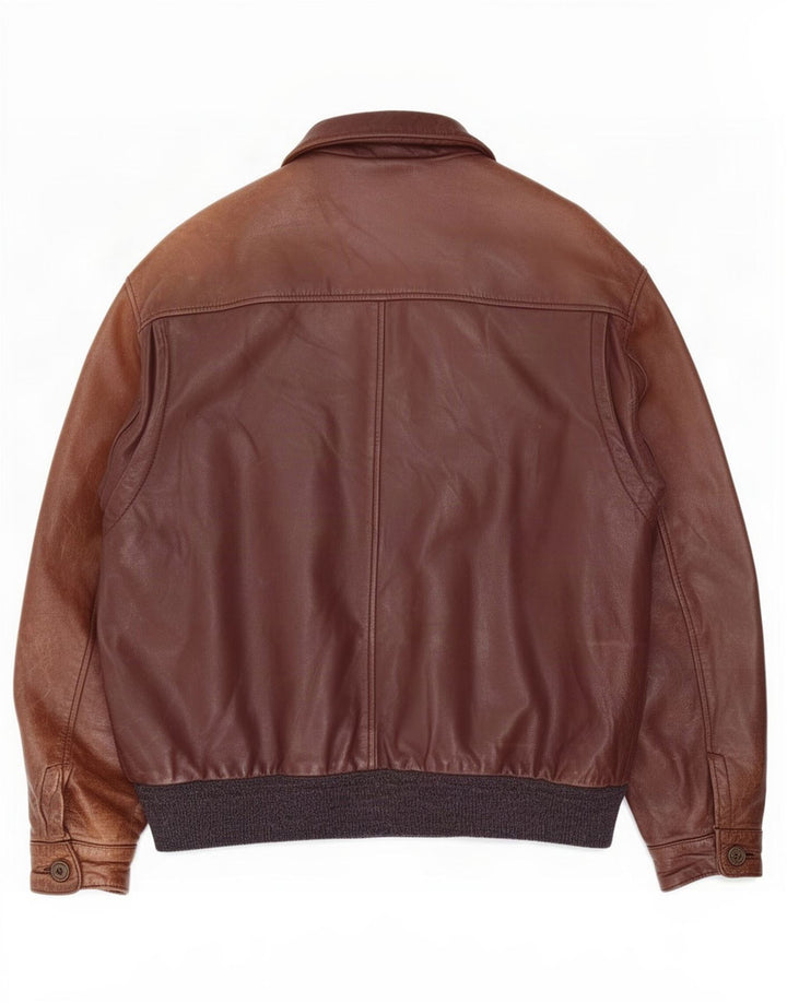 veste en cuir homme vintage UK 40 Grand colorblock brun