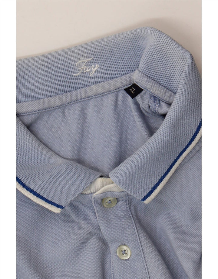 FAY Mens Polo Shirt XL Blue Striped