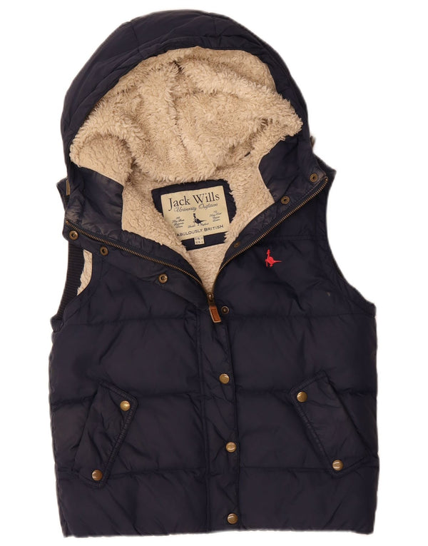 JACK WILLS Gilet rembourré à capuche surdimensionné pour femme UK 10 Small Bleu marine