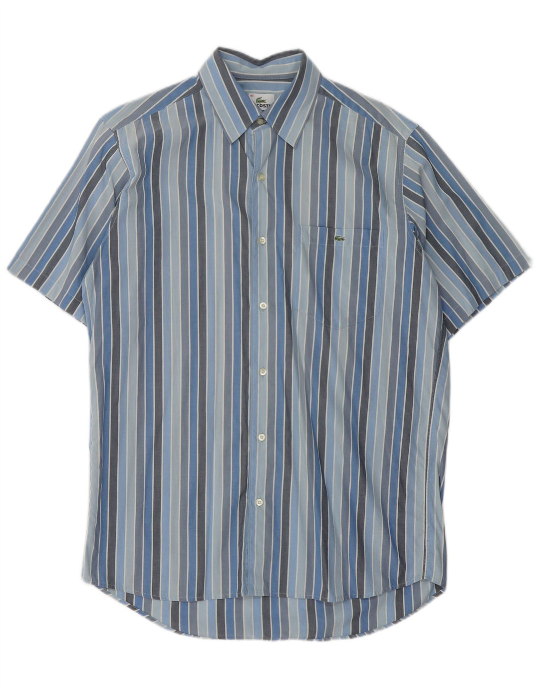 LACOSTE Chemise à manches courtes homme taille 40 coton rayé bleu moyen