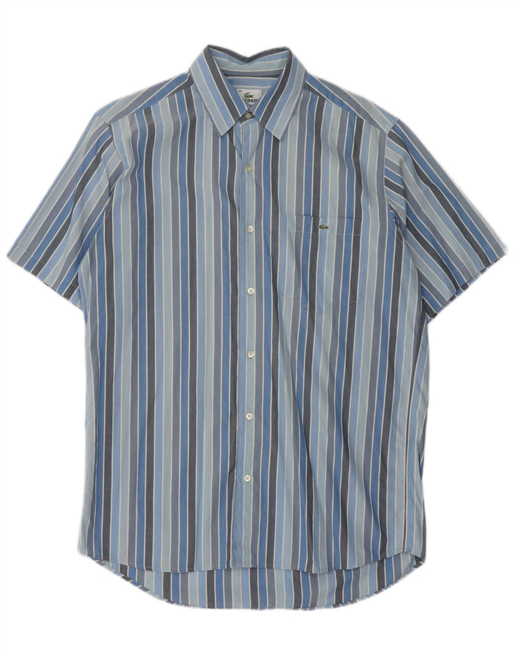 LACOSTE Chemise à manches courtes homme taille 40 coton rayé bleu moyen