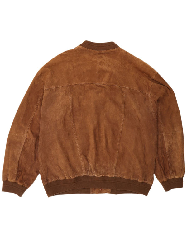 Authentique Veste Bomber En Daim Pour Homme UK 44 2XL Cuir Marron