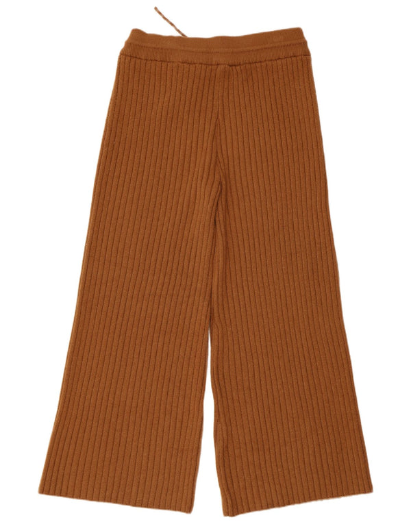 Zara Pantalon de survêtement en tricot à jambe large pour femme UK 16 Large Acrylique Marron
