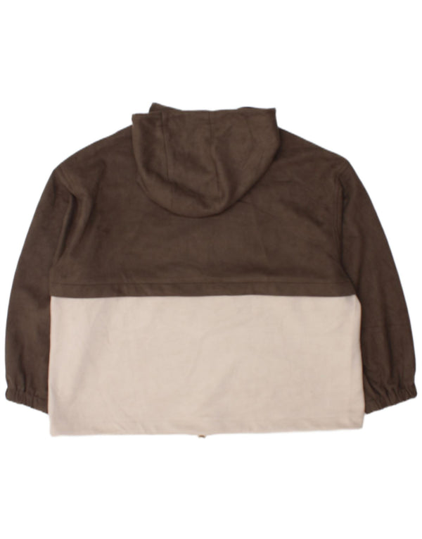 Zara Pull à capuche surdimensionné avec col zippé pour femme UK 18 XL Kaki Colourblock