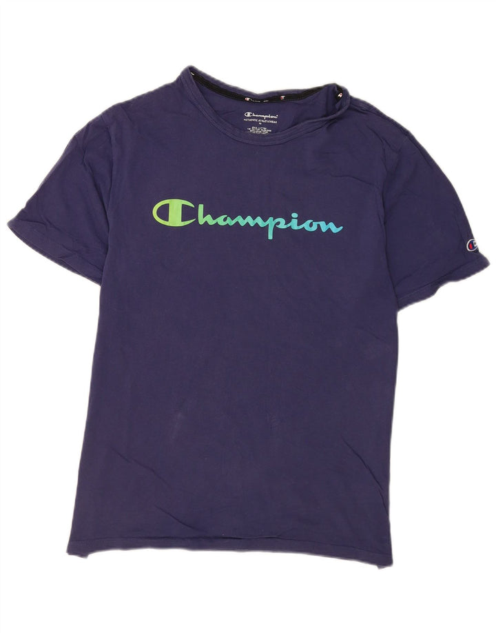 Champion T-Shirt Graphique Homme Bleu Marine Moyen Coton