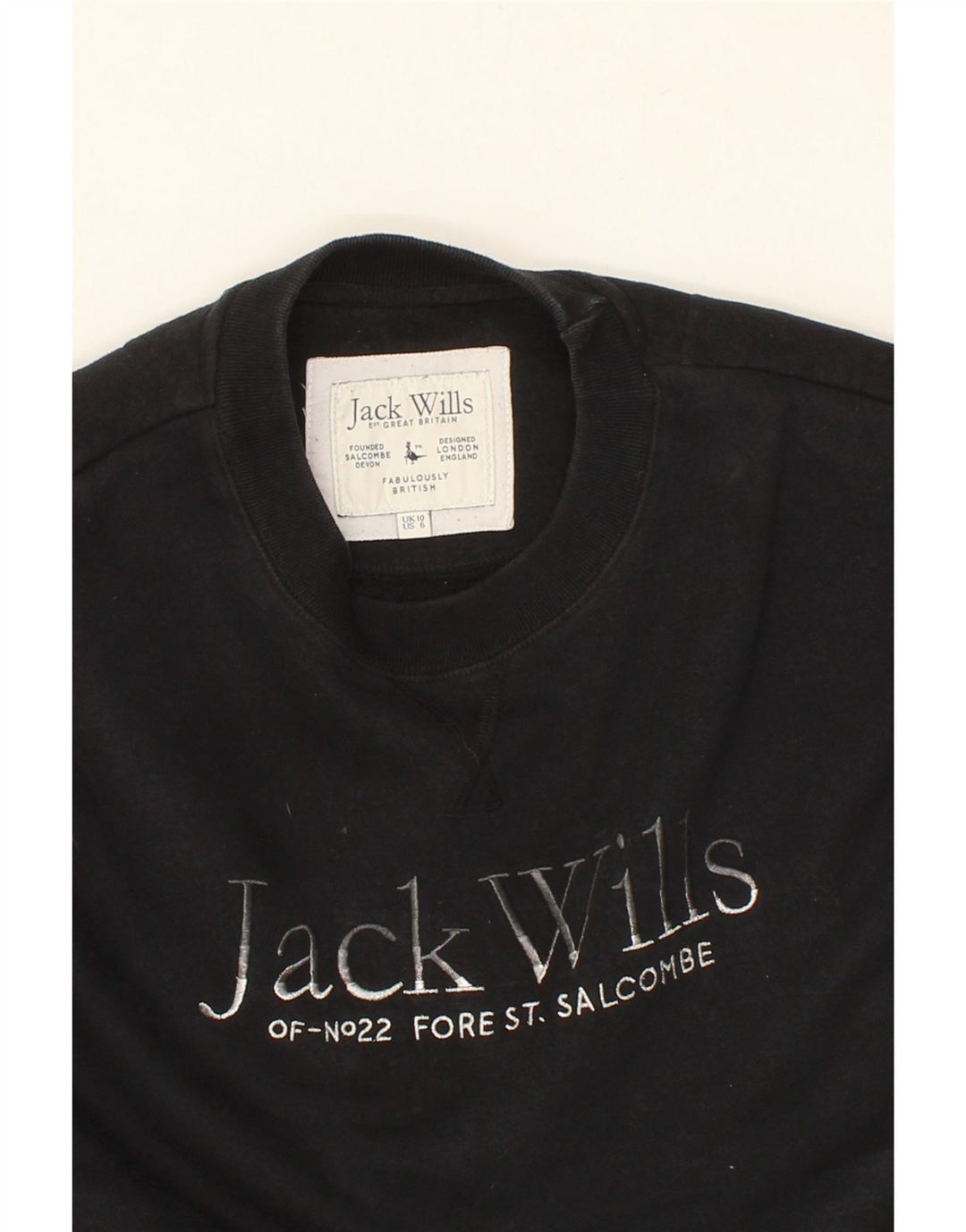 JACK WILLS Womens Oversized Graphic Sweatshirt Jumper UK 10 Small Black Vintage Jack Wills and Second-Hand Jack Wills from Messina Hembry 