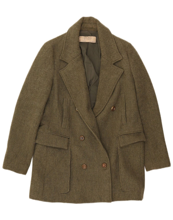 Zara Veste Blazer Double Boutonnage Femme UK 12 Kaki Moyen Polyester