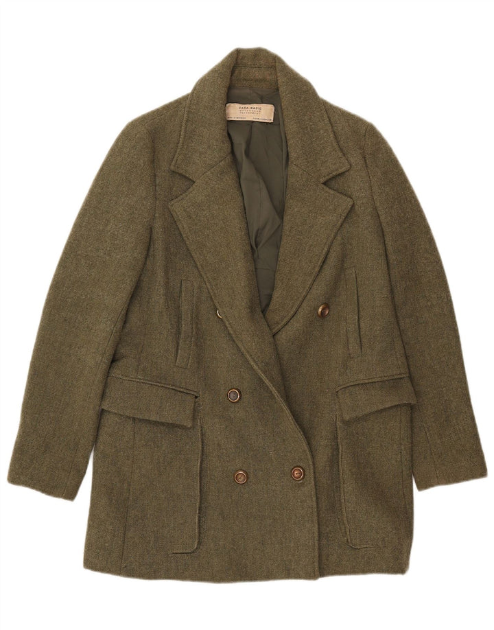 Zara Veste Blazer Double Boutonnage Femme UK 12 Kaki Moyen Polyester