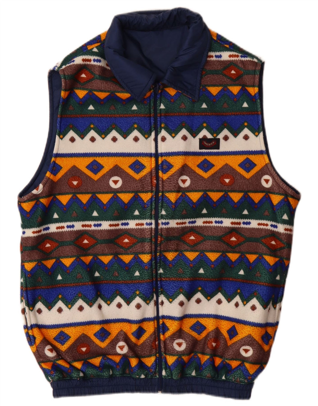 VINTAGE Gilet Réversible Homme UK 38 Moyen Bleu Marine Polyamide