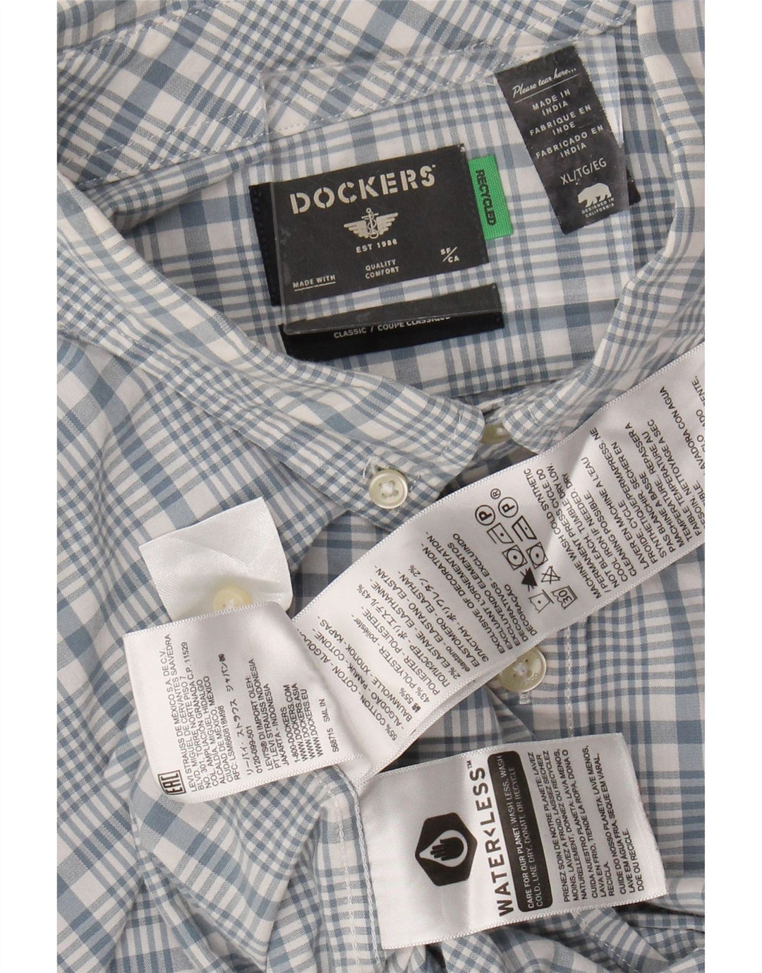 DOCKERS Chemise Classique Homme XL Bleu à Carreaux Coton