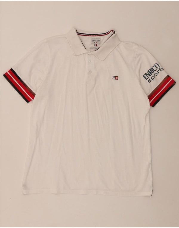Enrico Coveri Polo graphique pour homme 2XL en coton color block blanc
