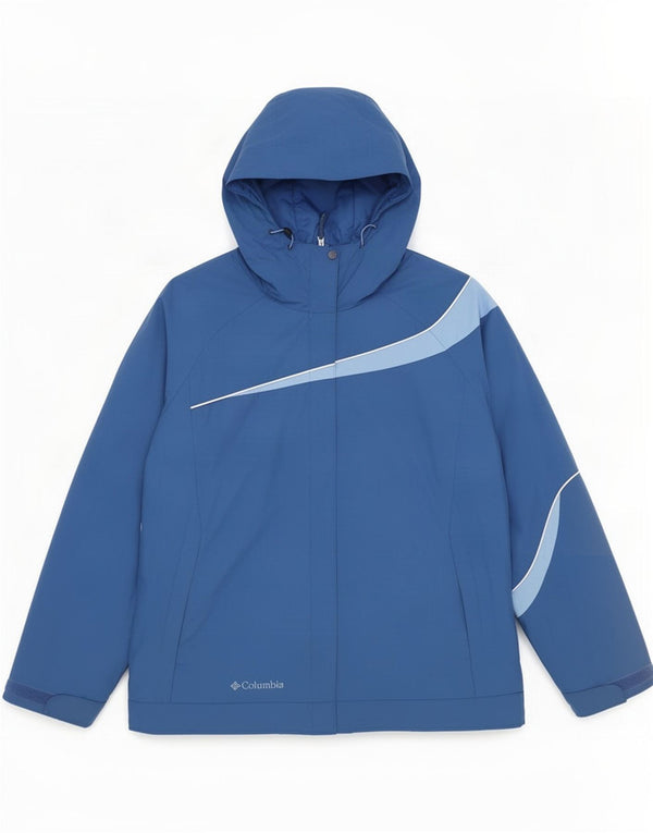 Columbia Veste de pluie à capuche pour femme UK 16 Large Bleu Colorblock Nylon