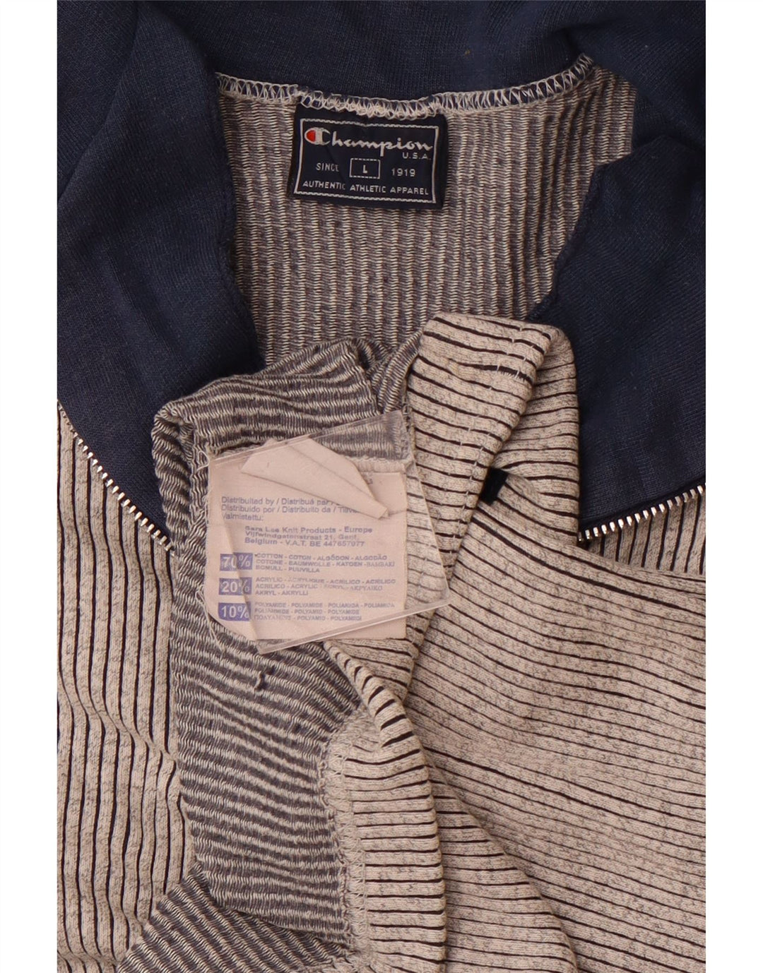 CHAMPION T-shirt à col zippé pour homme en coton à fines rayures gris