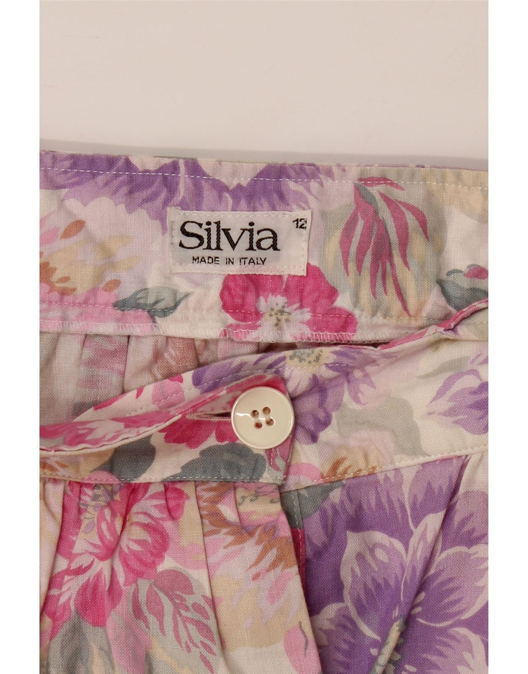 SILVIA Womens Mini Skirt UK 12 Medium W28 Pink Floral Vintage Silvia and Second-Hand Silvia from Messina Hembry 