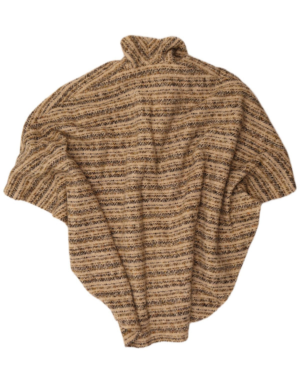 vintage Femmes Poncho Cardigan Pull Taille Unique Beige Géométrique
