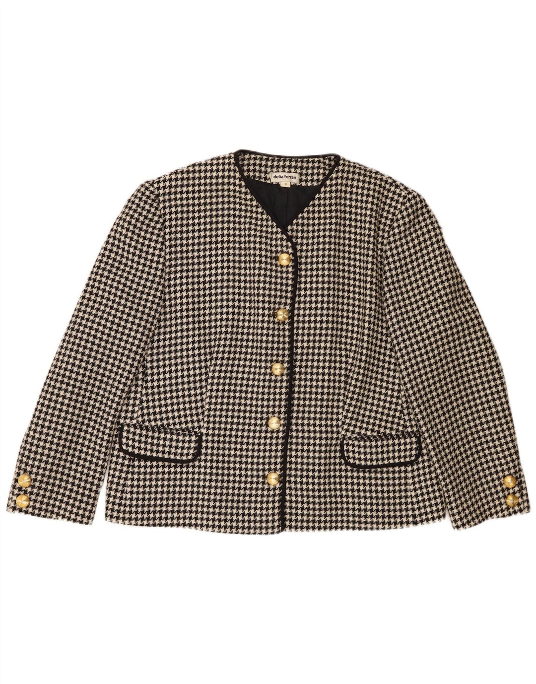 Delia Ferrari Veste blazer à 5 boutons pour femme IT 51 XL en laine pied-de-poule noire