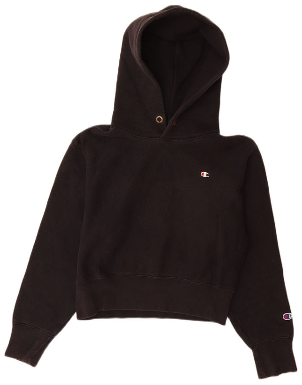 Champion Pull à capuche court pour femme UK 10 Petit coton noir