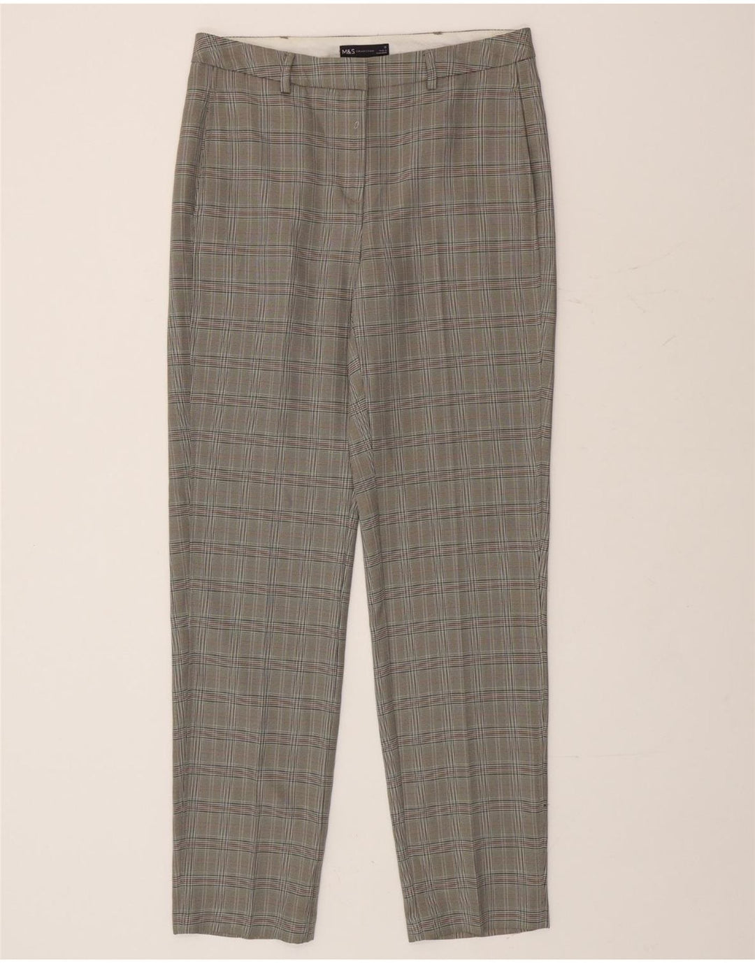 Marks & Spencer Pantalon Chino Femme UK 12 Moyen W32 L33 Gris Pied-de-Poule