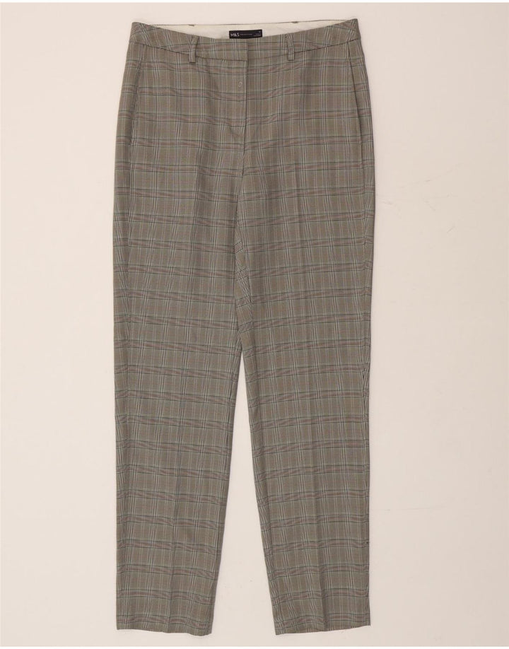 Marks & Spencer Pantalon Chino Femme UK 12 Moyen W32 L33 Gris Pied-de-Poule
