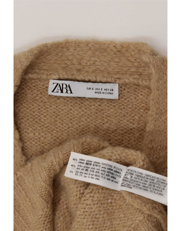 Zara Womens Crop Cardigan Pull UK 10 Petit Beige Polyester