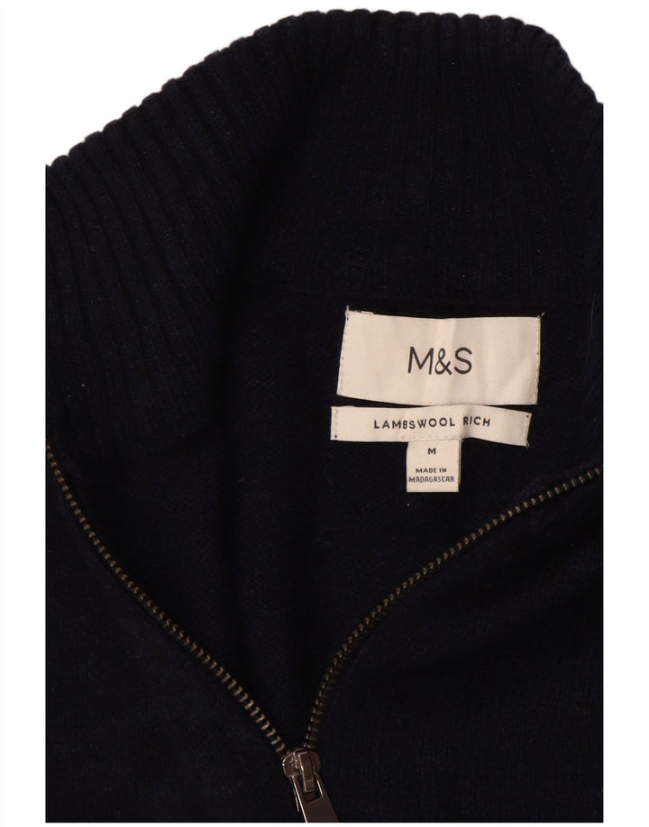 Marks & Spencer Pull col zippé homme bleu marine moyen laine d'agneau