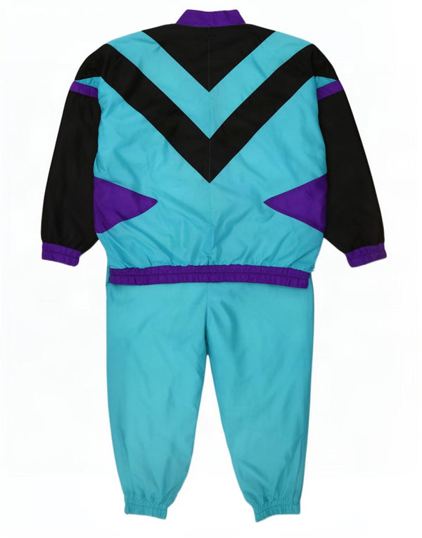 vintage Mens Full Survêtement XL Bleu Colourblock Polyamide Rétro