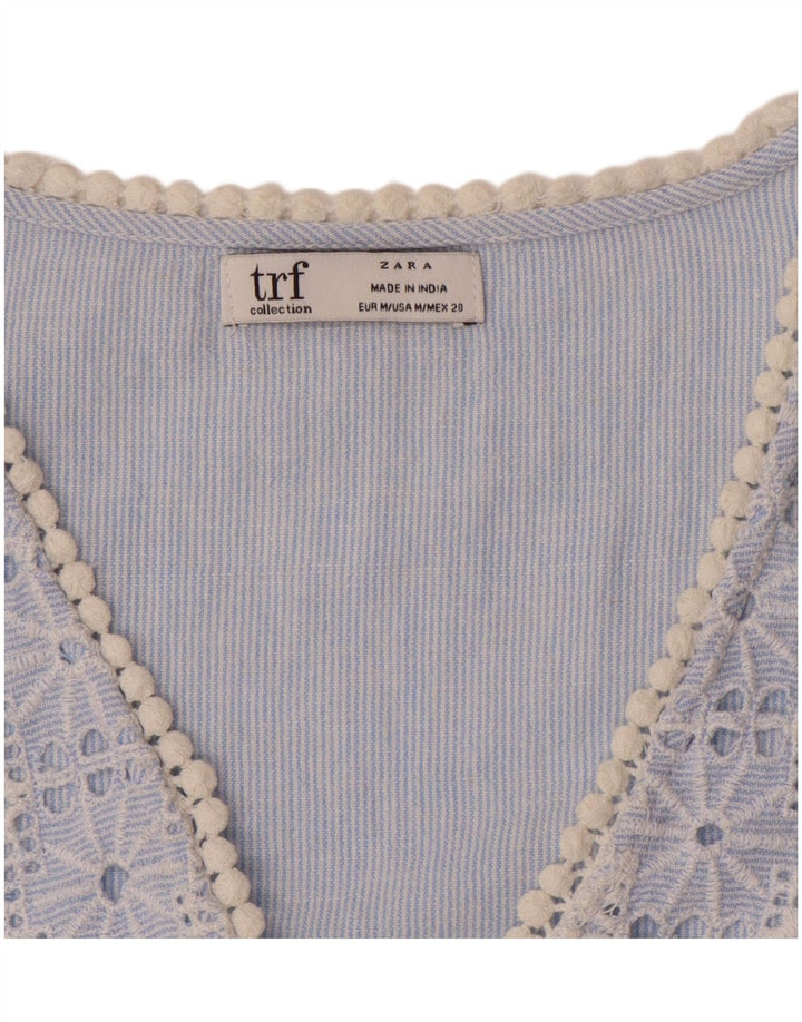 ZARA Robe droite pour femme UK 14 Bleu moyen à fines rayures
