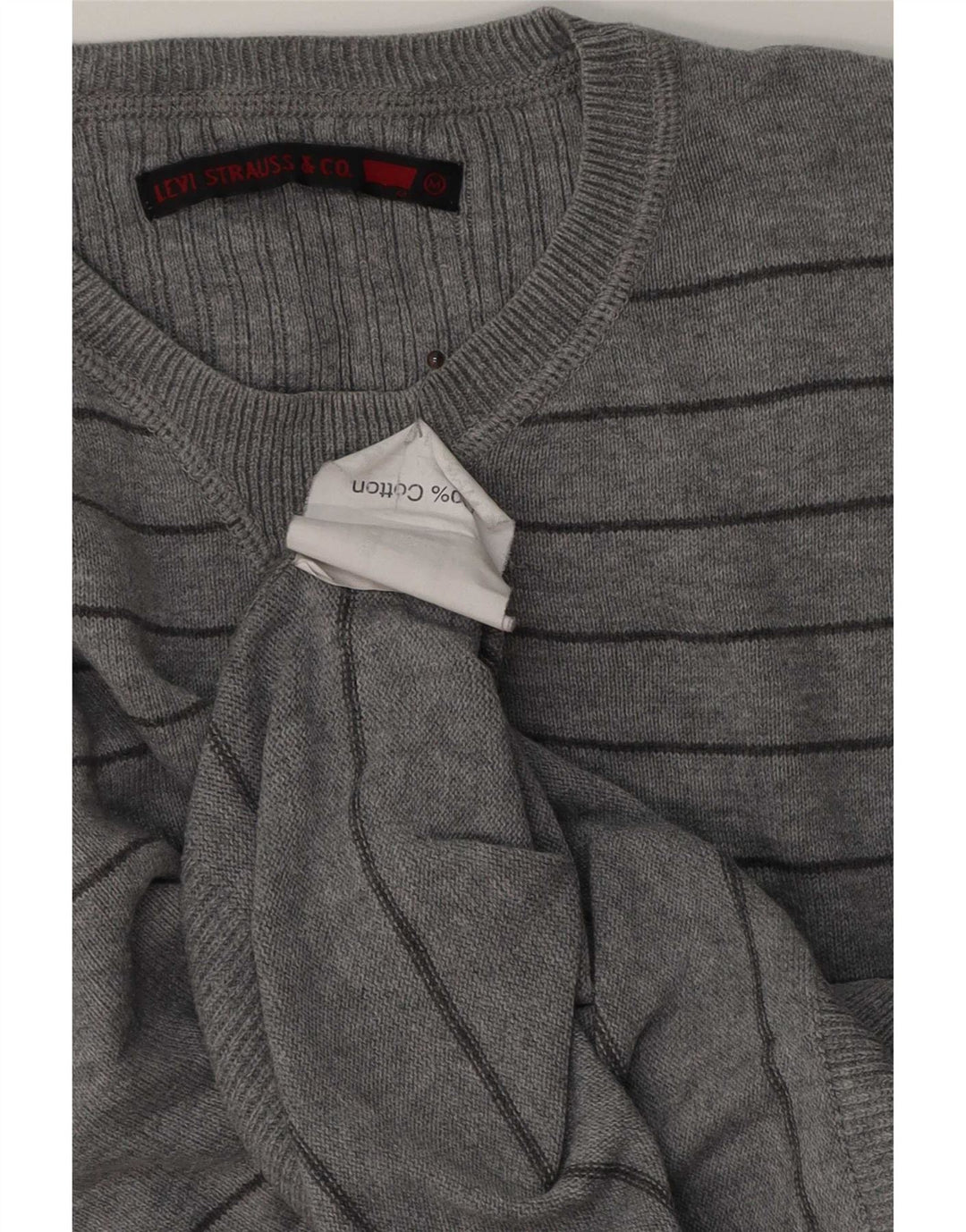 Levi's Pull Ras du Cou Homme Gris Moyen Rayé Coton