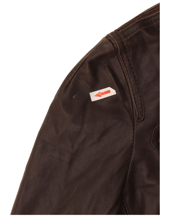 Zara Veste en cuir pour femme UK 10 Petit cuir marron