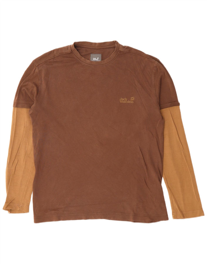 JACK WOLFSKIN Haut graphique à manches longues pour hommes UK 40/42 Large Marron