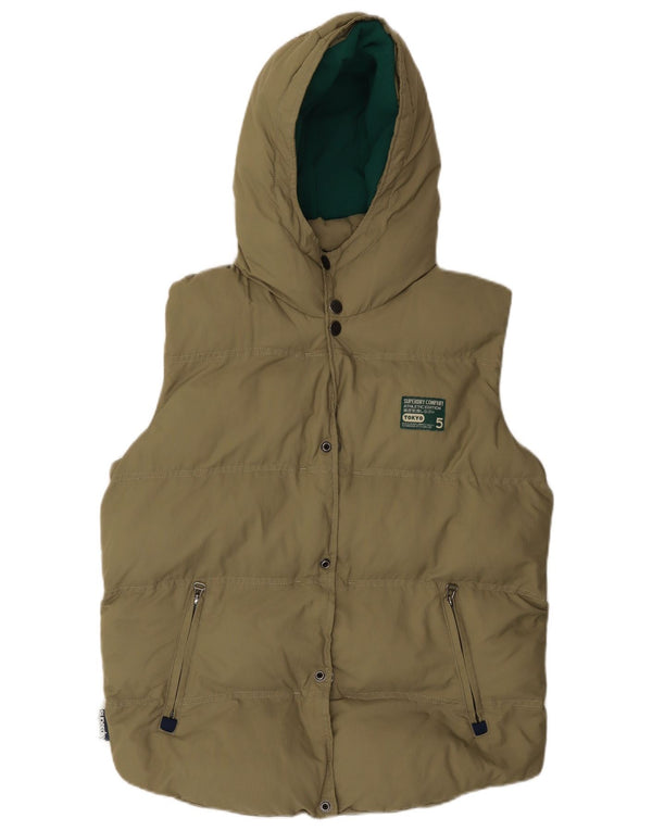 Superdry Gilet rembourré à capuche pour homme UK 40 Large Kaki Nylon