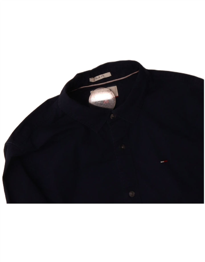 TOMMY HILFIGER Mens Slim Fit Shirt Medium Navy Blue Cotton