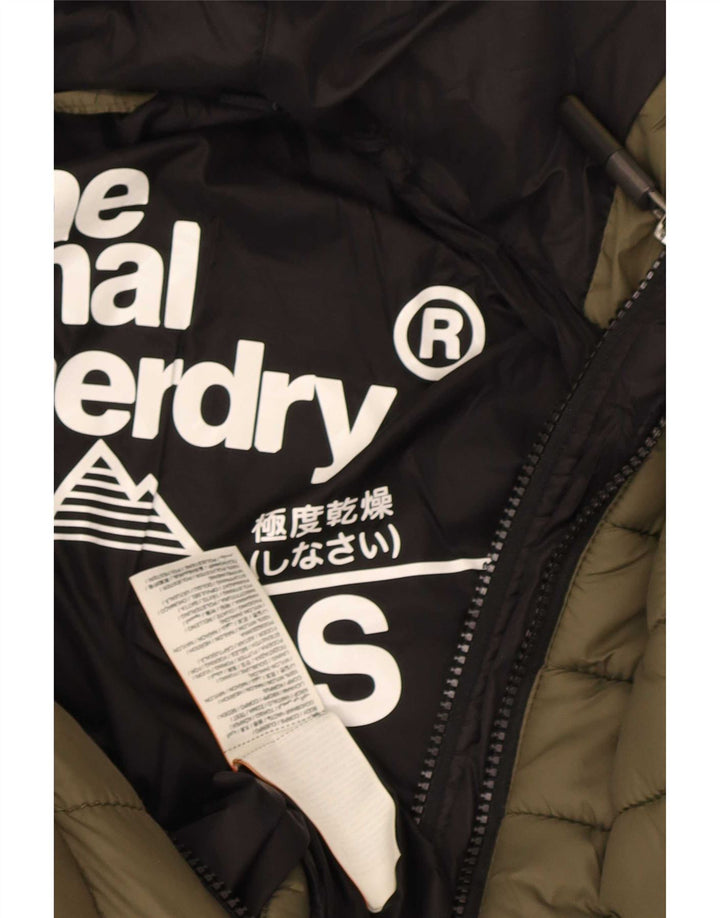 Superdry Veste matelassée à capuche pour femme UK 10 Small Kaki Nylon