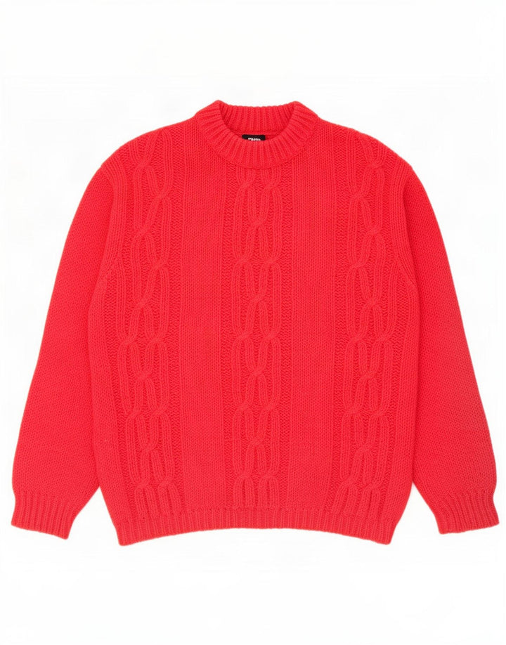 vintage Femmes Turtle Neck Jumper Pull UK 14 Rouge Moyen