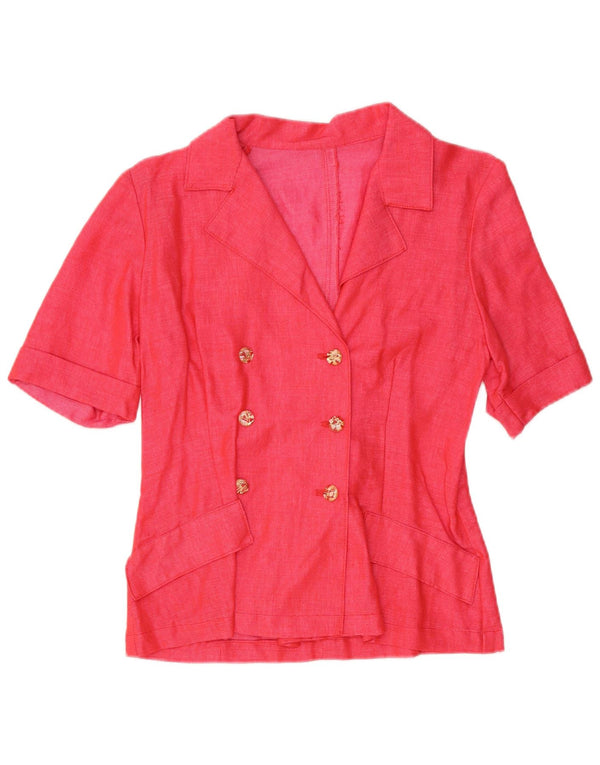 vintage Femmes Manches Courtes Double Breasted Cardigan Top UK 10 Petit Rose
