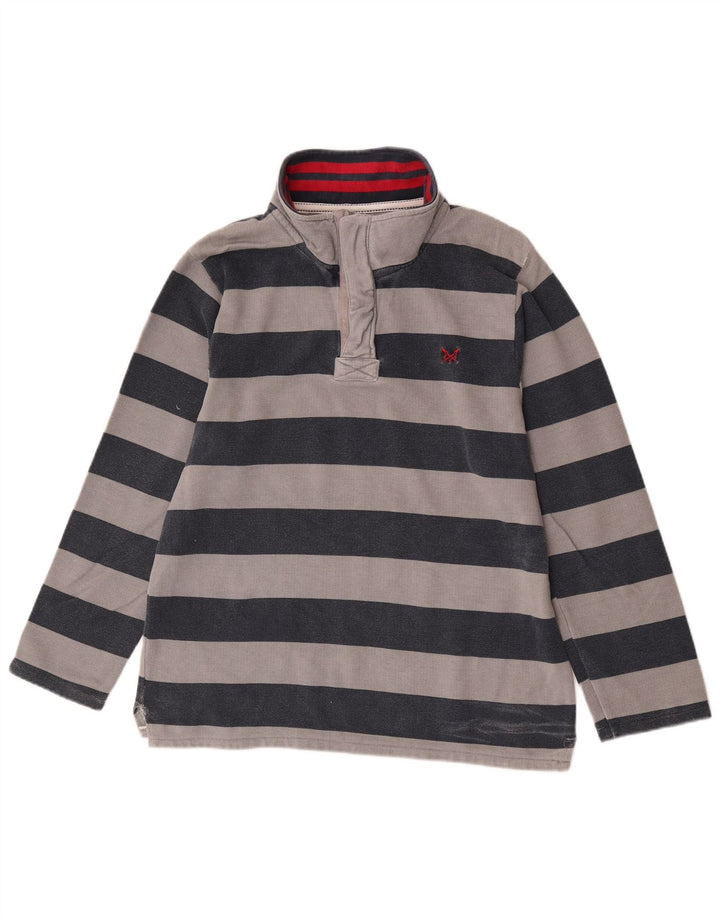 Crew Clothing Sweat-shirt à col zippé pour homme Gris moyen rayé