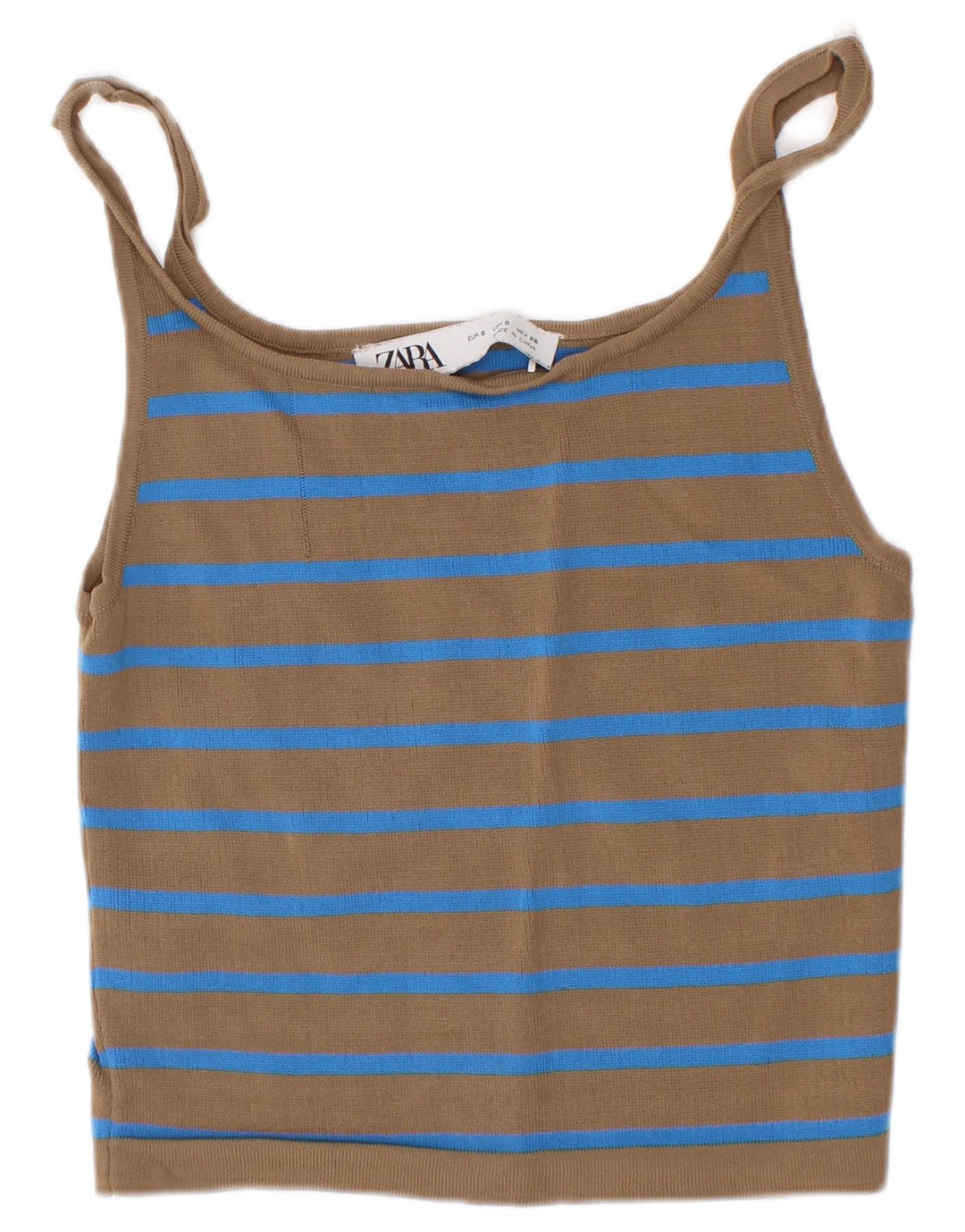 Zara Femme Crop Cami Top UK 8 Petite Viscose Rayée Marron