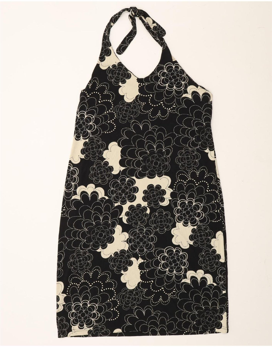 MOSSIMO Womens Halter Dress UK 14 Large Black Floral Polyester Vintage Mossimo and Second-Hand Mossimo from Messina Hembry 
