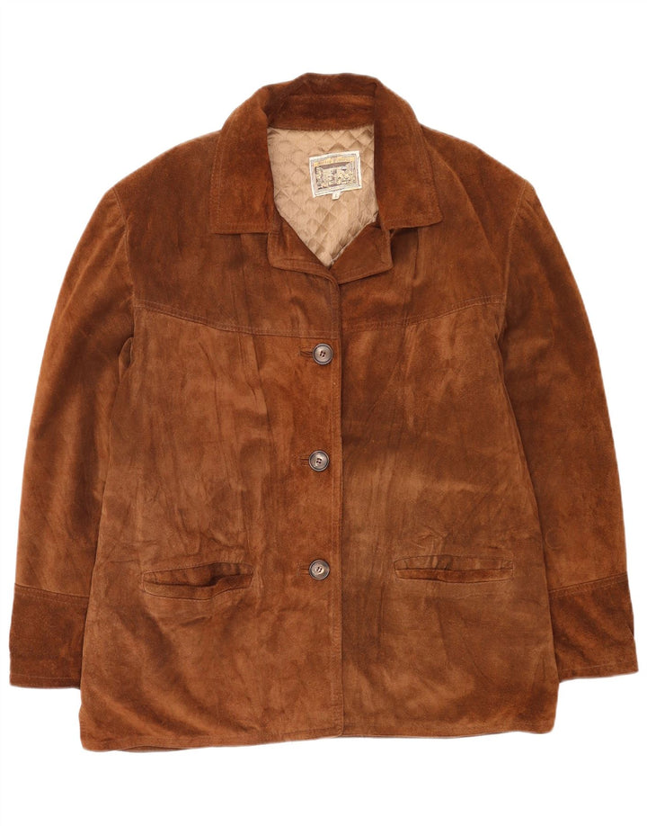 veste en daim femme vintage UK 16 Grand cuir brun