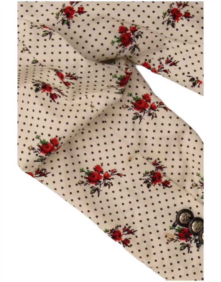 Zara Womens 1 Button Blazer Jacket UK 12 Moyen Blanc Floral Coton