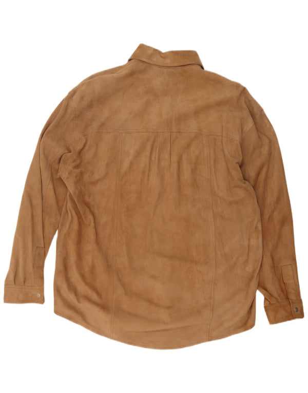Vintage Womens Oversized Overshirt Suede Shirt UK 16 Large Beige Leather