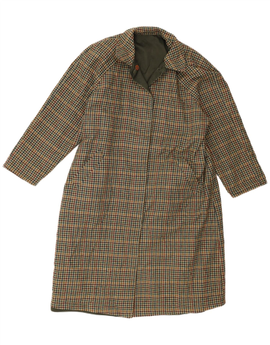 vintage Femmes Réversible Trench Coat IT 46 Grand Vert Check Polyester