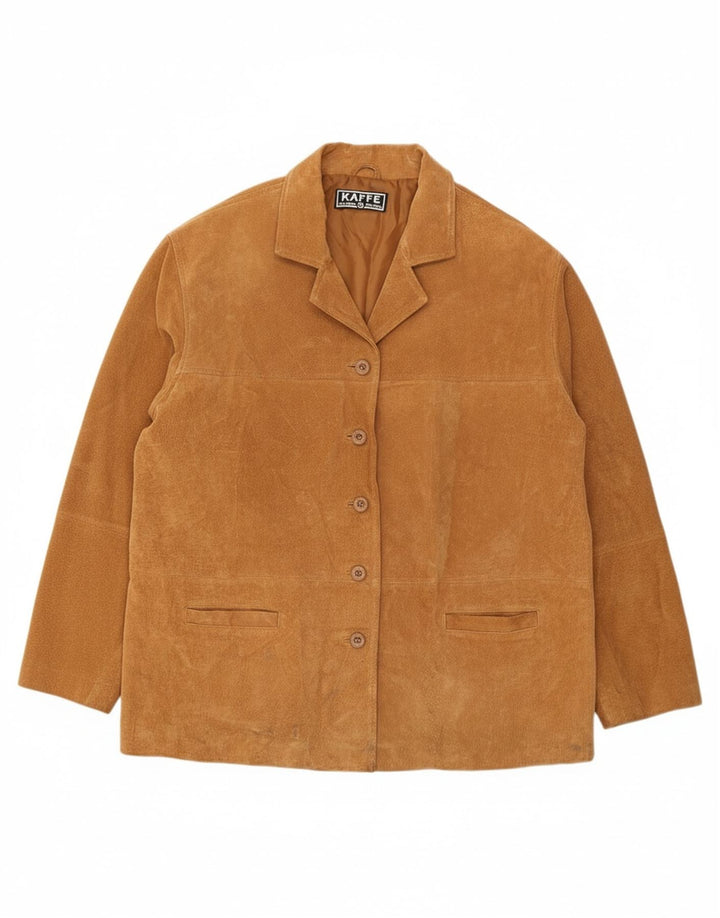 KAFFE Womens Suede Jacket UK 18 XL Brown Leather